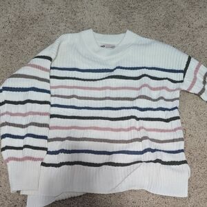 SO White and Blue Crew Neck Sweater Striped Design